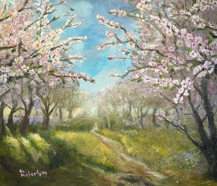 Blooming in the apple orchard - Waiting for spring 绘画, 37.4x43.3 in