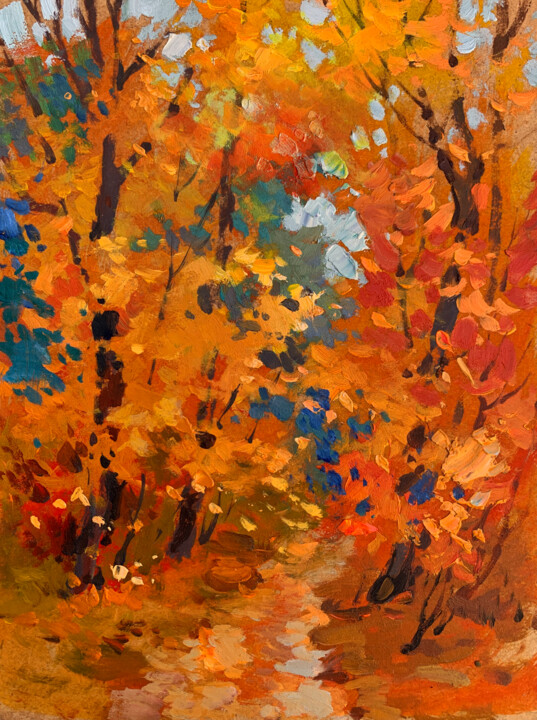 Orange autumn forest 绘画, 5.9x7.9 in