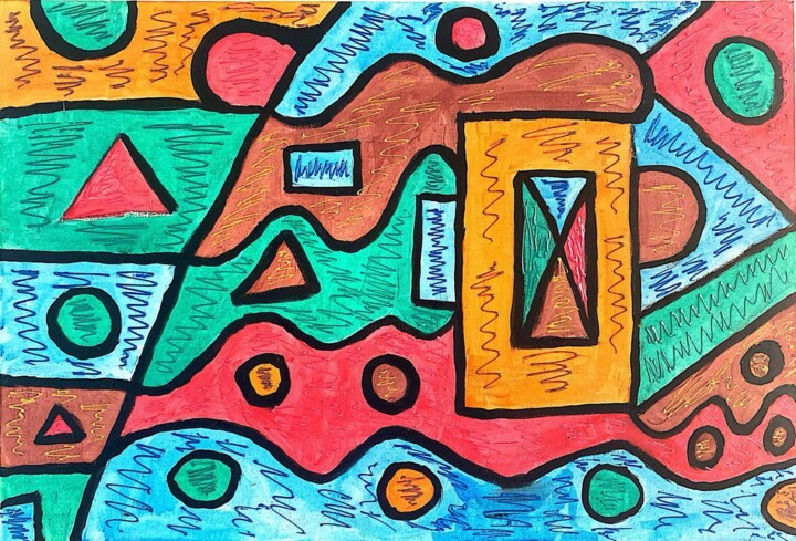 Greedy fish in the two-dimensional ocean 绘画, 15.8x27.6 in