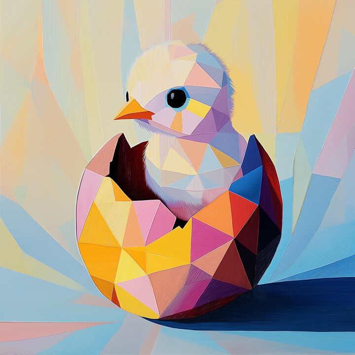 Joyful Hatch: Abstract Easter Chick in Pastel Splendor 数字艺术