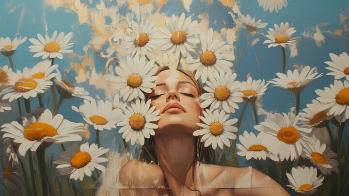 A woman in daisies dreams 数字艺术