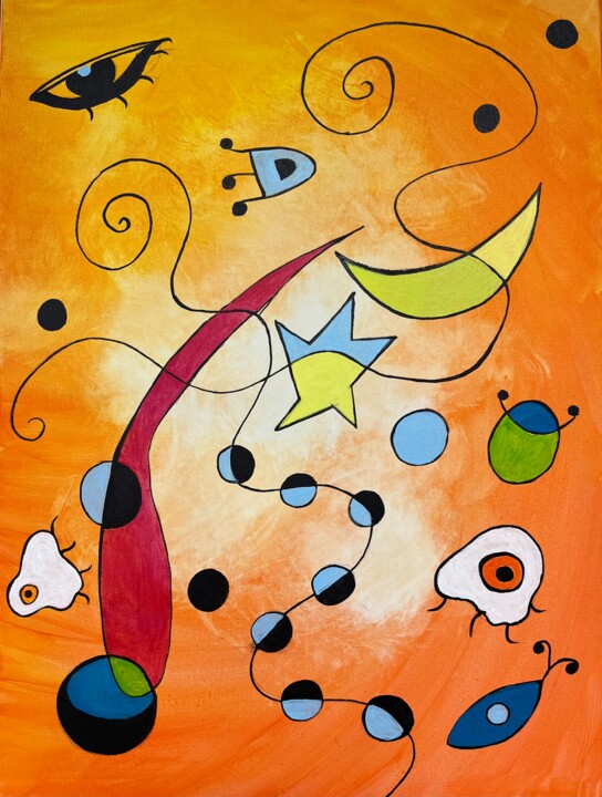 Celestial Study in Orange – Inspired by Joan Miró Pittura, 24x18 in