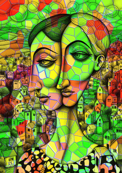Woman with two heads 001 数字艺术