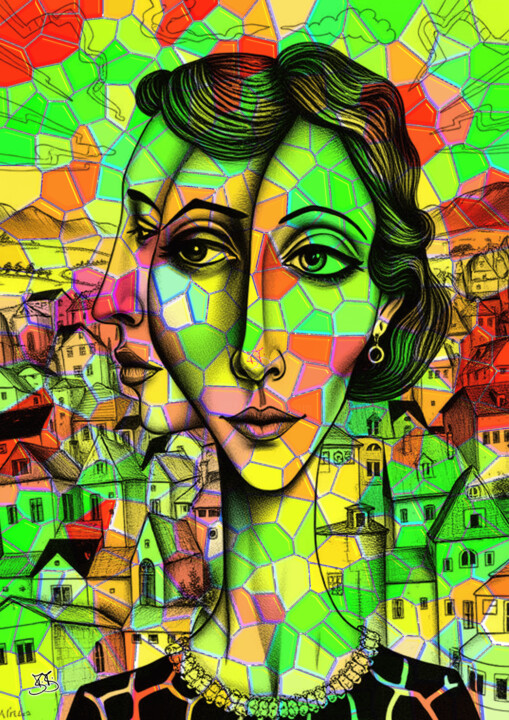Woman with two heads 002 数字艺术