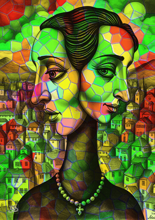 Woman with two heads 003 数字艺术