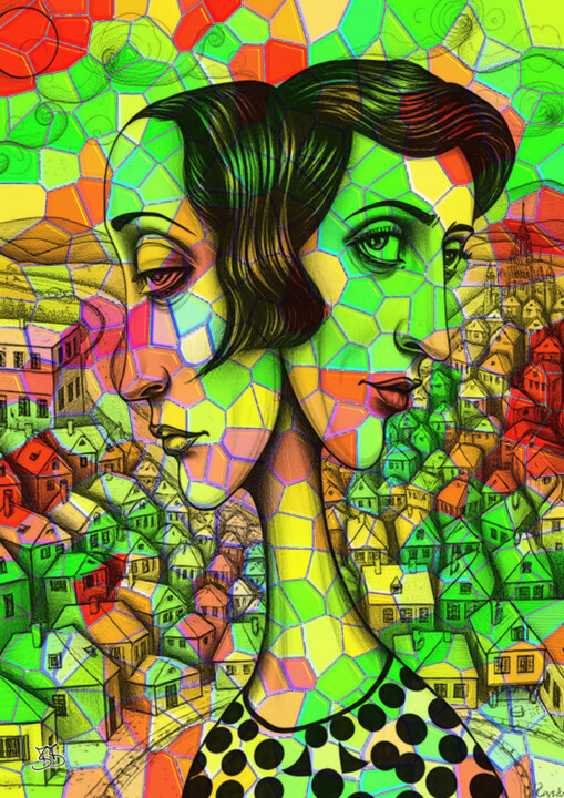 Woman with two heads 004 数字艺术