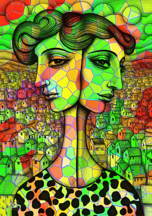Woman with two heads 005 数字艺术