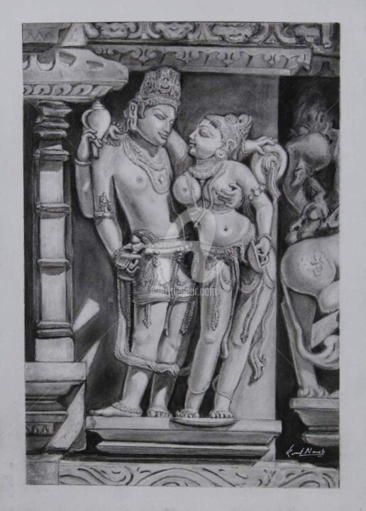 Drawing titled "Eternal Embrace" by Kunal Nandi, Original Artwork, Charcoal