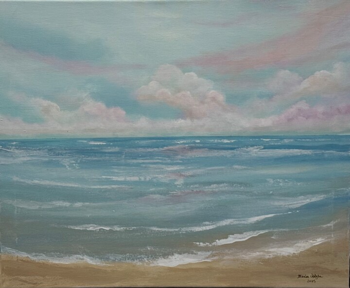 Schilderij getiteld "Cielo é mare" door Marion Kotyba, Origineel Kunstwerk, Acryl Gemonteerd op Frame voor houten brancard