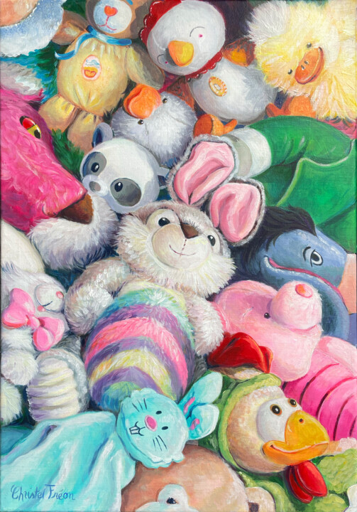 Pintura titulada "Lapin de Pâques" por Christel Fréon, Obra de arte original, Acrílico Montado en Bastidor de camilla de mad…