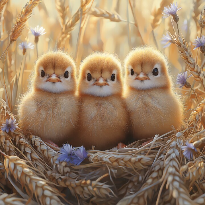数字艺术 标题为“Chicks among spikel…” 由Nadzeya Dzemianchuk, 原创艺术品, AI生成的图像
