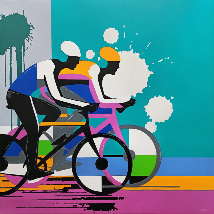Bright Abstract Cyclists Картина, 39,4x39,4 in