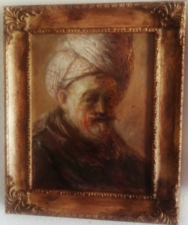 D'après Rembrandt, Portrait d'un Noble en Costume Oriental 绘画, 18.9x15.8 in