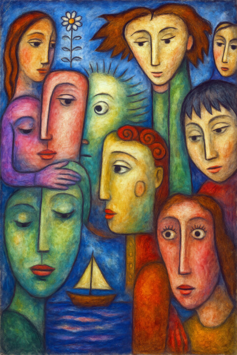 Visages Fleur et Bateau 数字艺术, 23.6x15.8 in