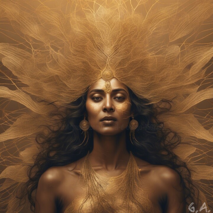 "Divine Shakti | Golden Veins of Creation" 数字艺术