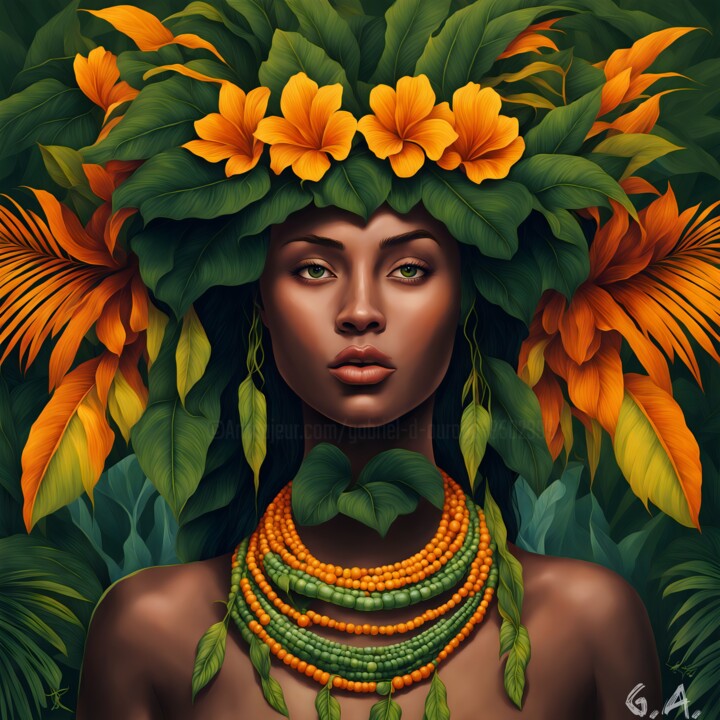 "Amazonia Spirit | Golden Rainforest Embodiment" 数字艺术