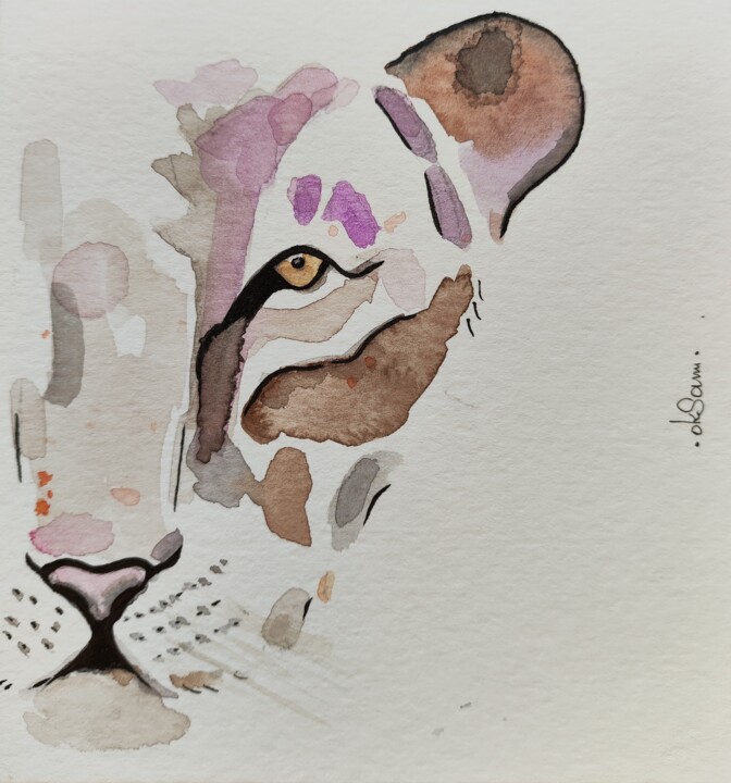 Tiger Gaze 绘画, 4.7x4.3 in
