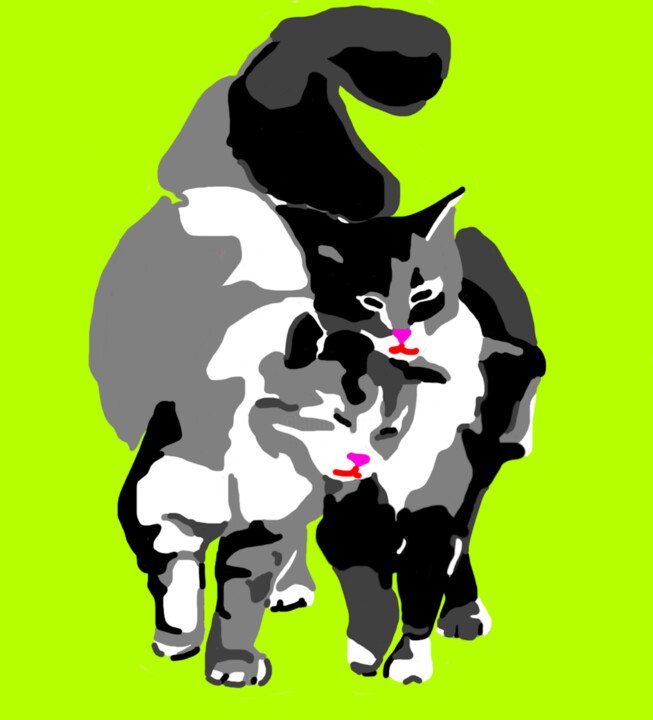 Arts numériques intitulée "Les deux chats KIM…" par Stephane Pruvot, Œuvre d'art originale, Peinture numérique