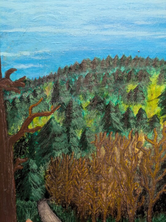 Painting titled "Trees Overlooked by…" by C.R. Kunferman, Original Artwork, Acrylic Mounted on Cardboard