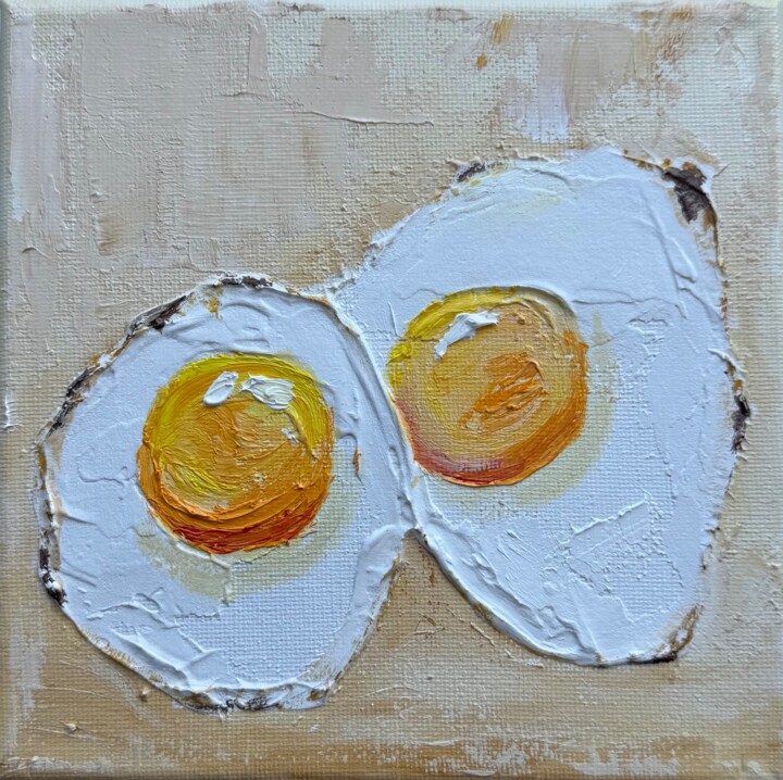 A small oil painting of Eggs 绘画, 5.9x5.9 in