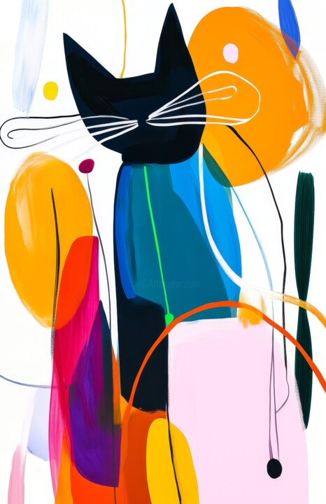 Whisker Dance — Digital Abstract Cat in Bold Colors 数字艺术