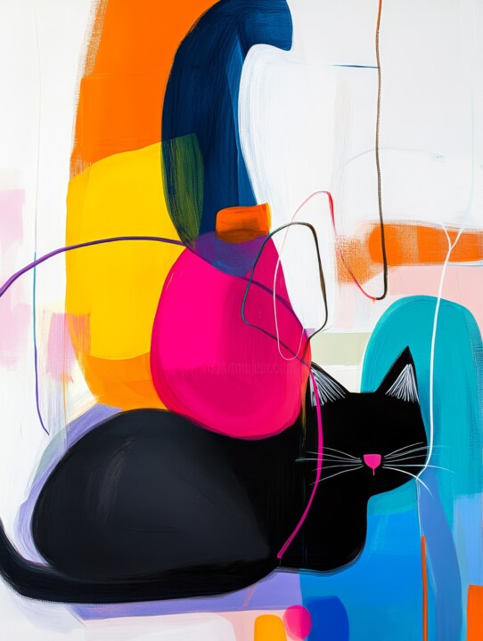 Velvet Curve — Abstract Cat Resting 数字艺术