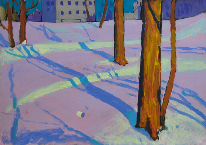Winter park. Shadows on the snow 绘画, 12.6x17.7 in