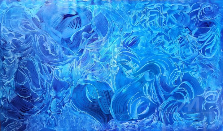 Painting titled ""PAUSE" XXL - Blue…" by Sonia Jeronimo (Sónia J. Modern Art), Original Artwork, Acrylic