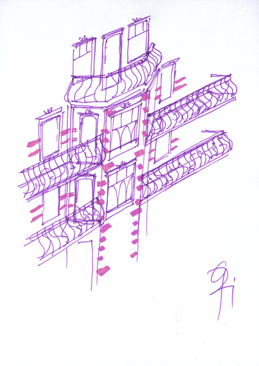 Entwurf Erker und Balkon. Resim, 11,6x8,3 in