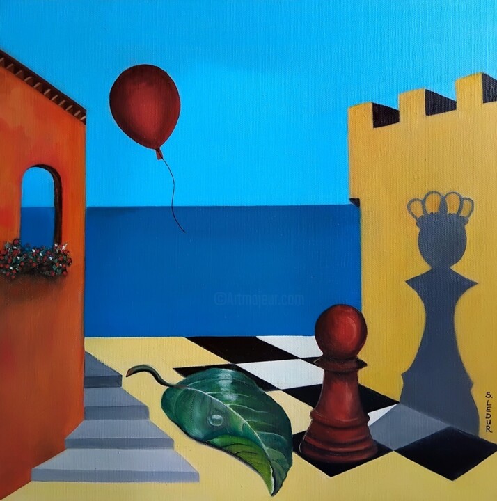 JE N'AI JAMAIS EU DE BALLON ROUGE 绘画, 19.7x19.7 in