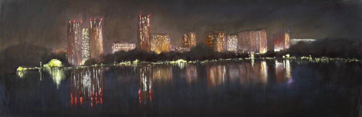 Night city Schilderij, 9,1x26,8 in
