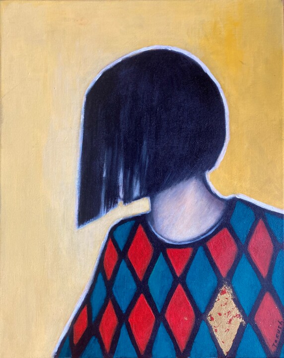 Painting titled "Portrait of Girl" by Takush, Original Artwork, Acrylic Mounted on Wood Stretcher frame