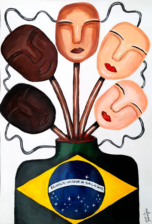 Pintura titulada "BRASILIS: UM CORPO…" por Matheus Fernando Gomes De Azevedo (Mathenovê), Obra de arte original, Acrílico Mo…