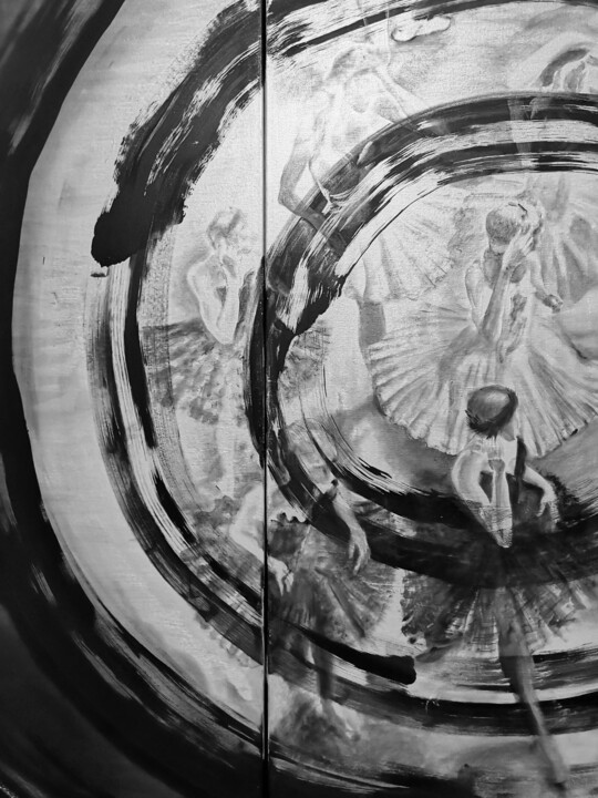 Elegant triptych painting of ballet dancers