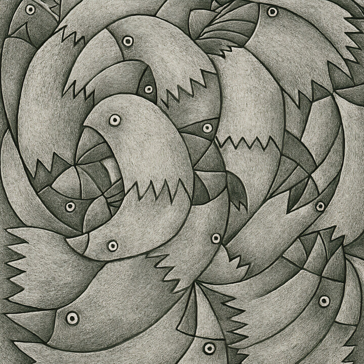Oiseaux entremêlés Arte digitale, 15,8x15,8 in