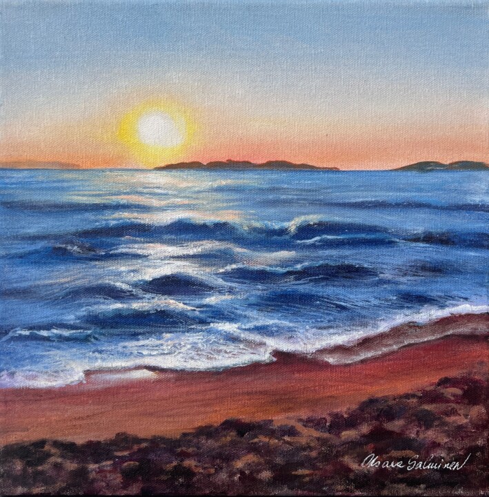 Painting titled "Romantic Night" by Oksana Salminen, Original Artwork, Oil Mounted on Wood Stretcher frame