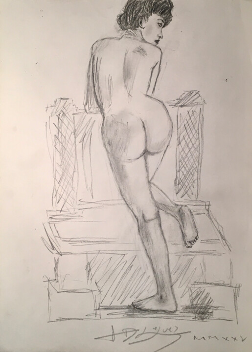 Étude d'une femme debout et de dos 图画, 15.9x11.6 in
