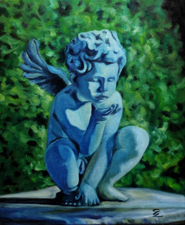 Painting titled "The Flying kiss" by Veronica Ciccarese, Original Artwork, Oil Mounted on Wood Stretcher frame