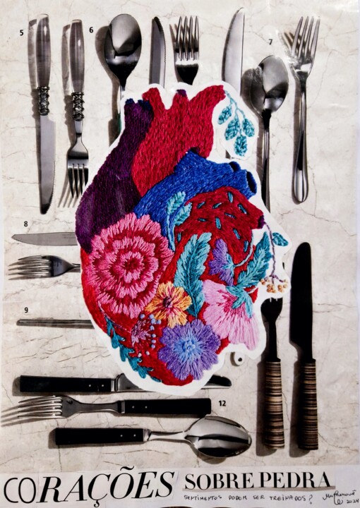 Collages getiteld "CORAÇÕES SOBRE PEDRA" door Matheus Fernando Gomes De Azevedo (Mathenovê), Origineel Kunstwerk, Collages G…