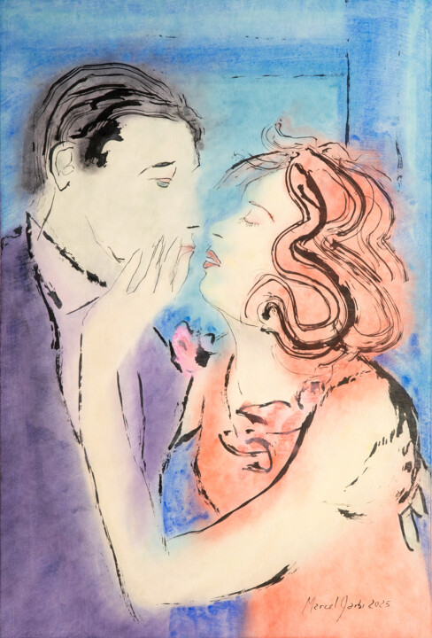 Painting titled "Shhh" by Marcel Garbi, Original Artwork, Watercolor
