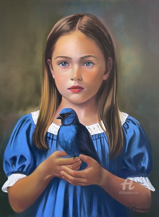 L'oiseau bleu Schilderij, 21,7x17,3 in