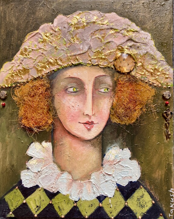 Painting titled "Harlequin" by Takush, Original Artwork, Acrylic Mounted on Wood Stretcher frame