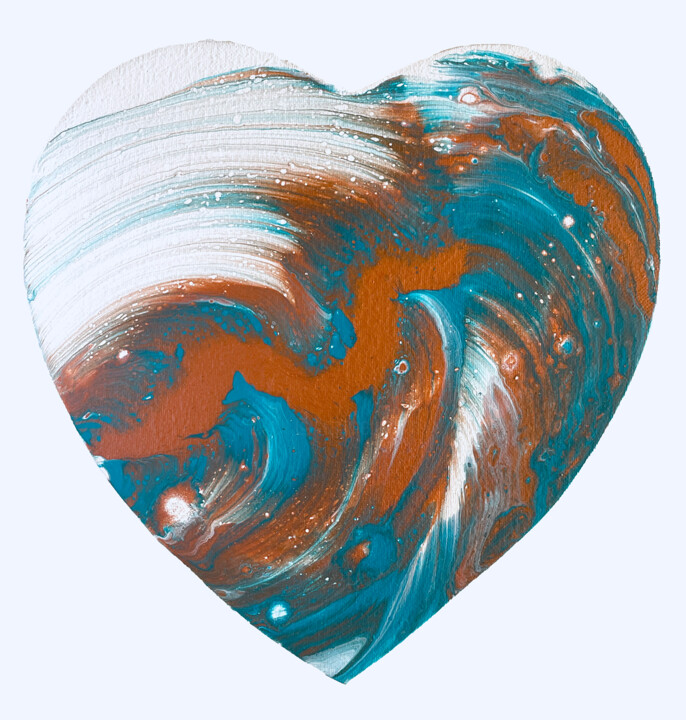 COEUR BLEU/BRONZE (Acrylique Pouring) 绘画, 11.8x11.4 in