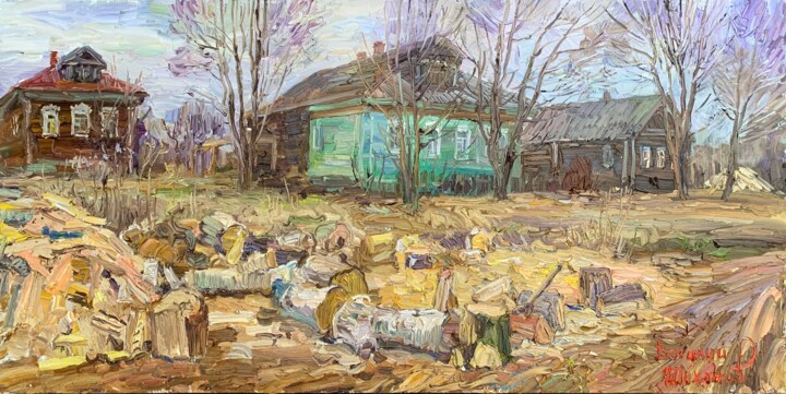Давыдово. Дрова у сельсовета. Malarstwo, 19,7x39,4 in
