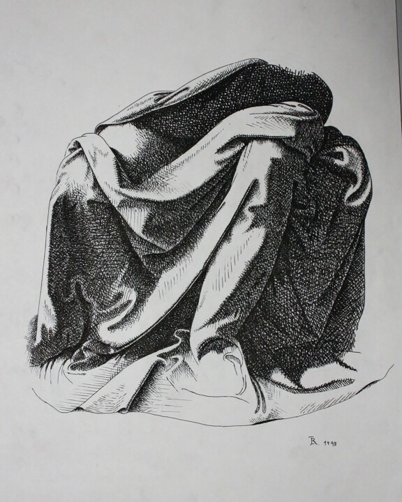 Dessin intitulée "Studio di panneggio…" par Rosario Iazzetta, Œuvre d'art originale, Encre