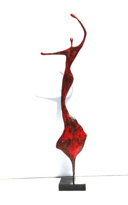 Sculpture intitulée "Danseuse rouge flam…" par Vanessa Renoux, Œuvre d'art originale, Bois