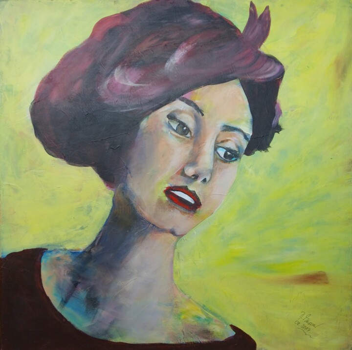 Unbekannte mit Hut 绘画, 31.5x31.5 in