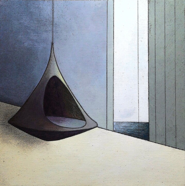 Painting titled "SMALL LODGE" by Mea N. Ambrozo, Original Artwork, Acrylic Mounted on Cardboard