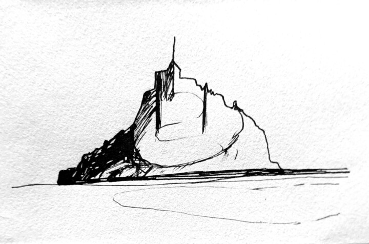 Desenho intitulada "Mont Saint Michel" por Laurence Médori, Obras de arte originais, Tinta