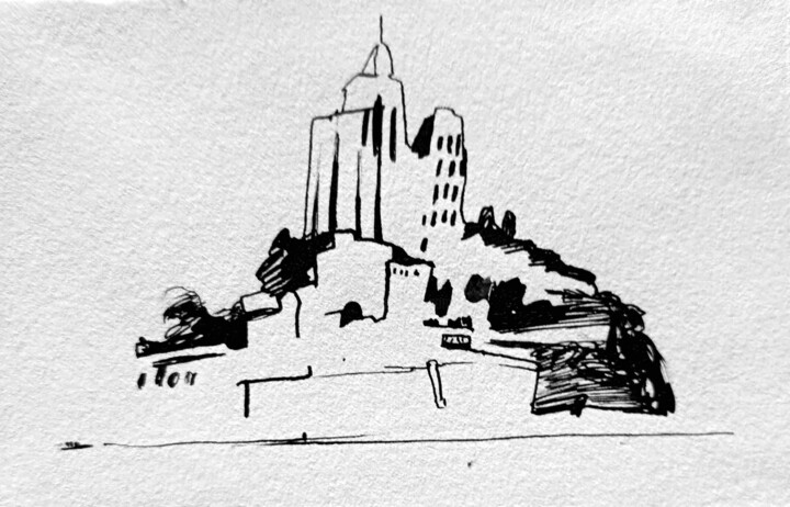 Desenho intitulada "Mont Saint Michel 2" por Laurence Médori, Obras de arte originais, Tinta